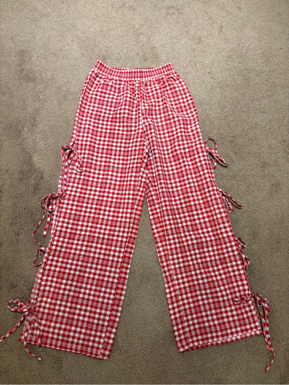 SHEIN Red & White Gingham Wide Leg Tie-Side Pants size xs
